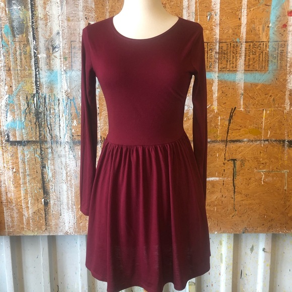 long sleeve wine colored dress